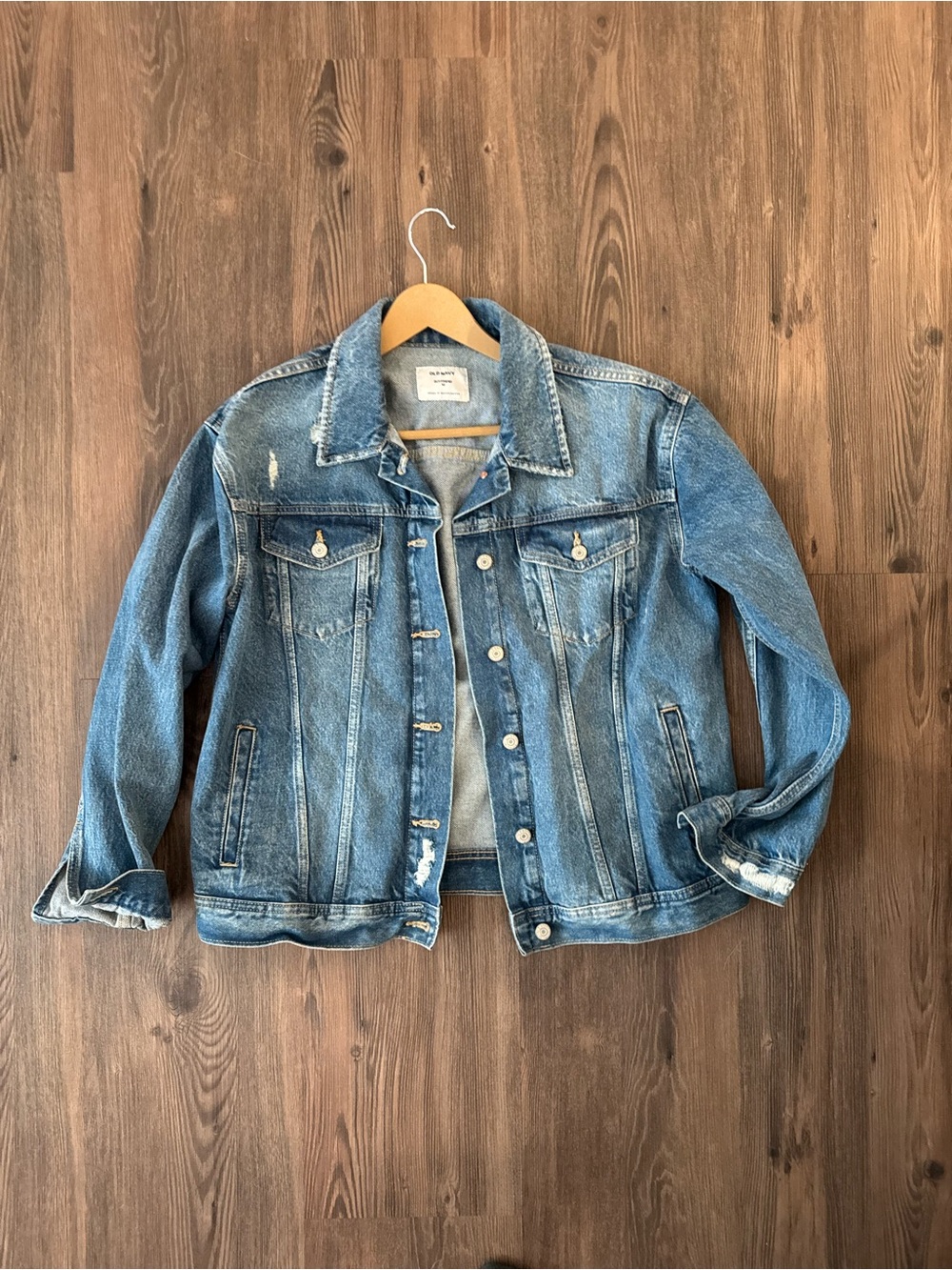 Old Navy Light Blue Distressed Denim Jacket- Boyfriend oversized fit